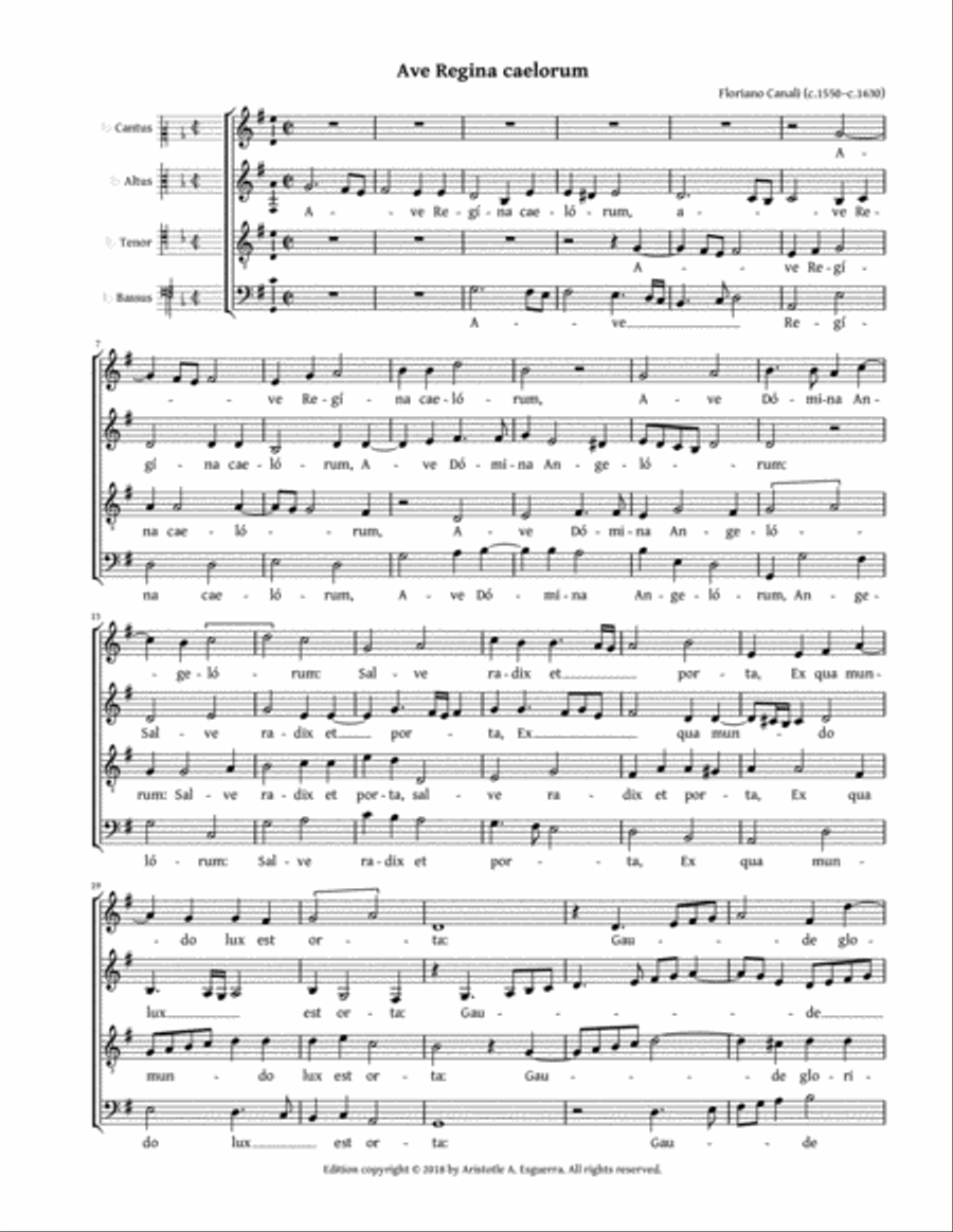 Ave Regina caelorum (Canali) 4-Part scores gallery preview page 1