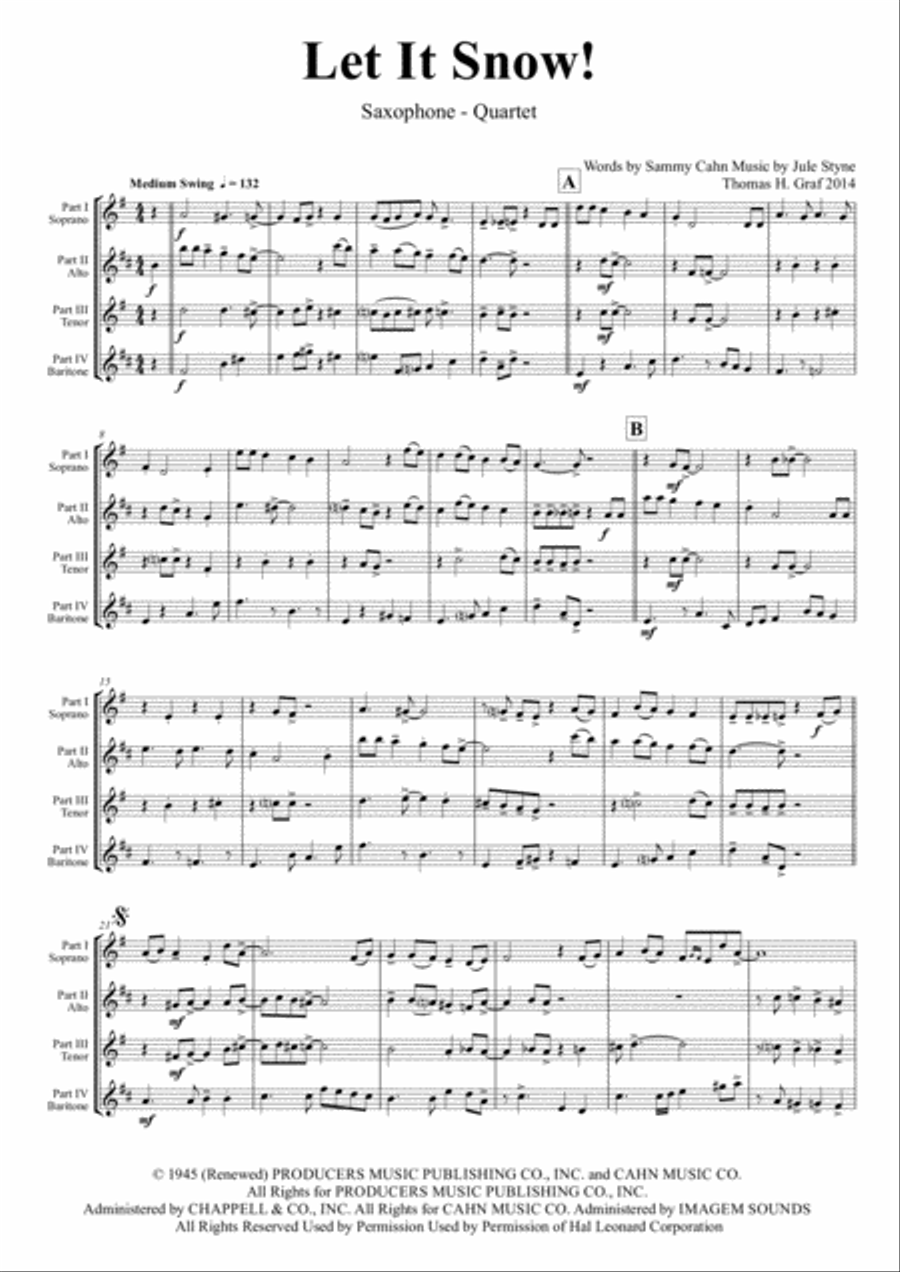 Let It Snow! Let It Snow! Let It Snow! Saxophone Quartet scores gallery preview page 1