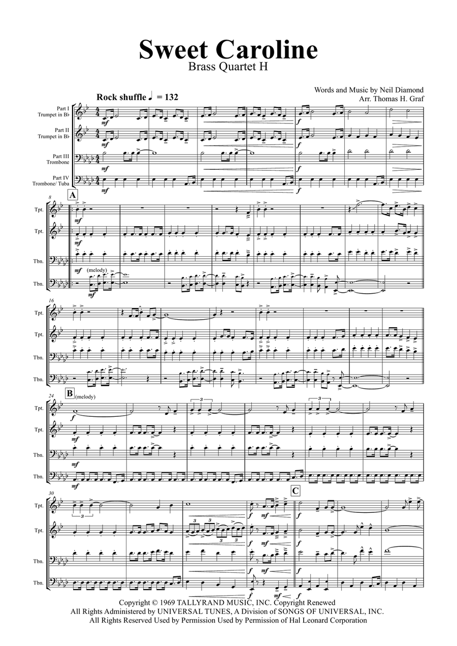Sweet Caroline Brass Ensemble scores gallery preview page 1