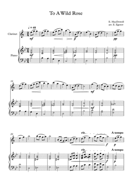 To A Wild Rose, Edward MacDowell, For Clarinet & Piano image number null
