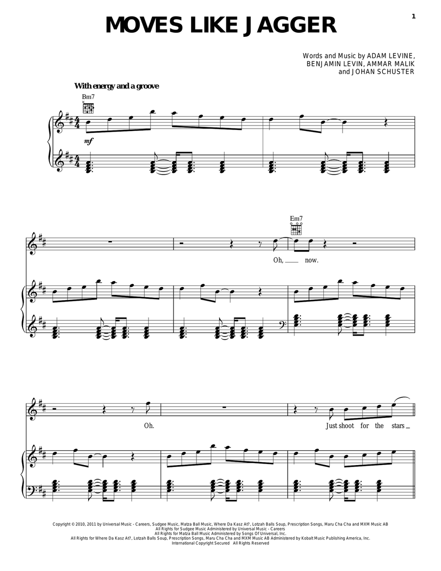 Moves Like Jagger Piano, Vocal, Guitar scores gallery preview page 1