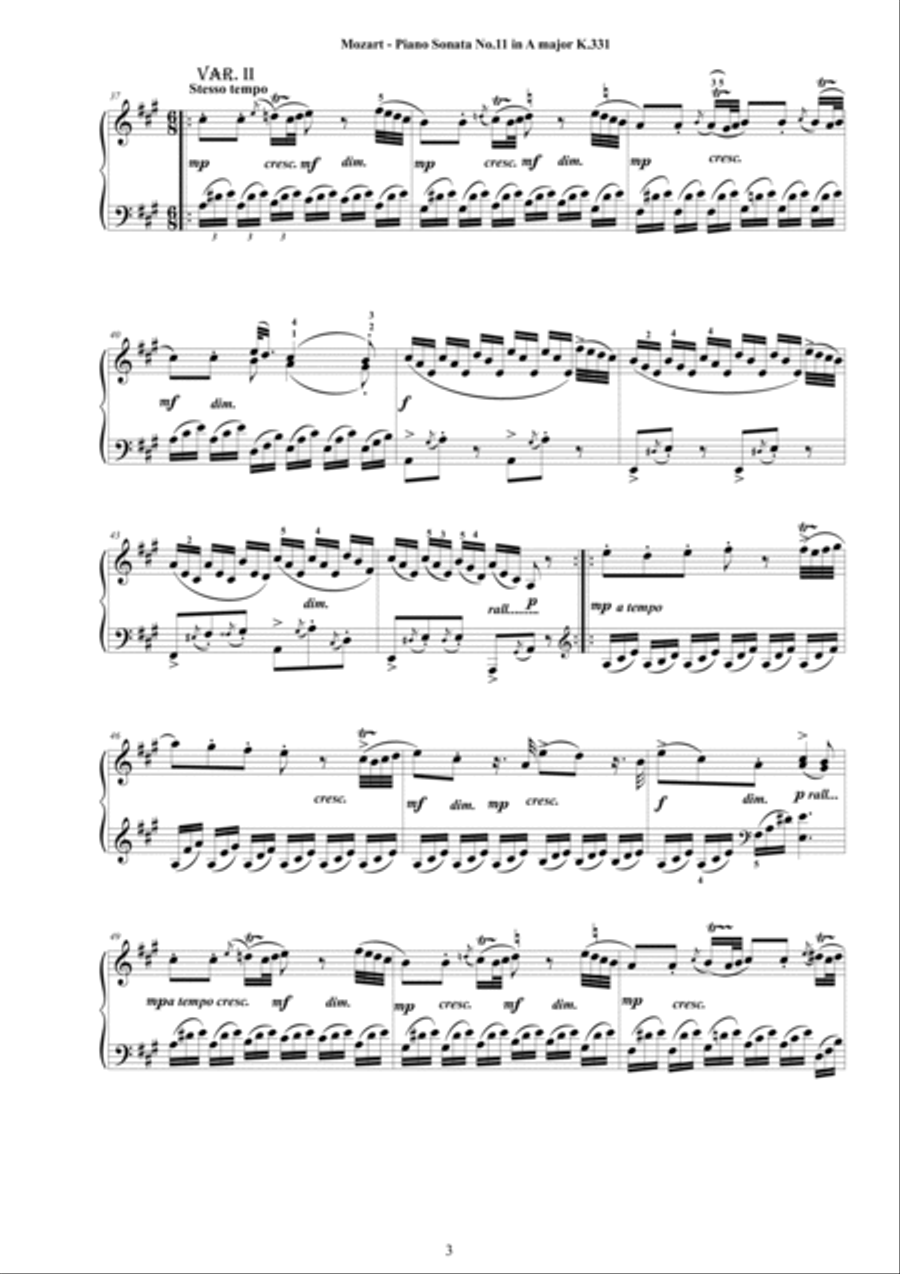 Mozart - Piano Sonata No.11 in A major K 331 - Complete score Piano Solo scores gallery preview page 3