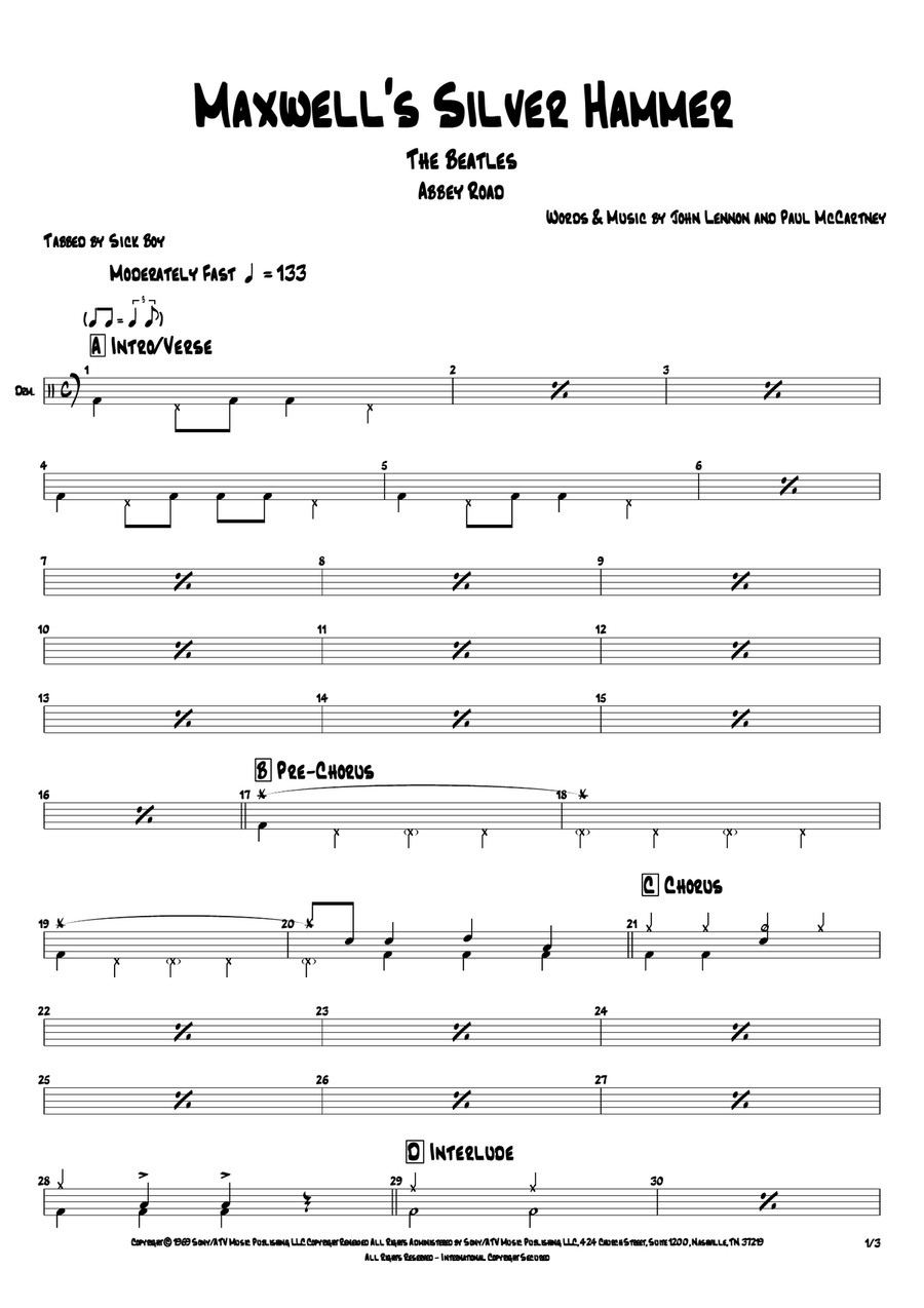 Maxwell's Silver Hammer Drum Set scores gallery preview page 1