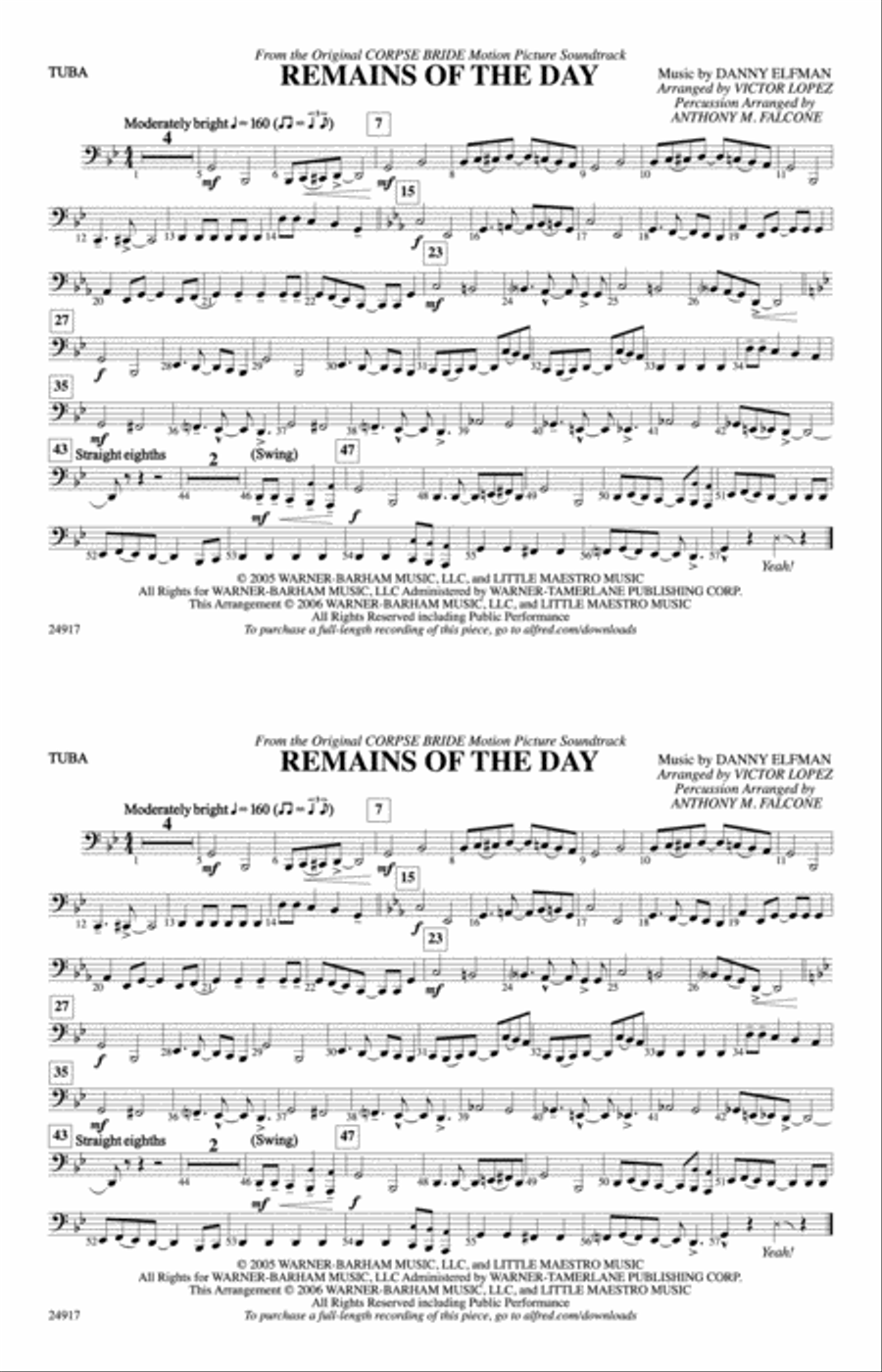 Remains of the Day (from Corpse Bride): Tuba Marching Band scores gallery preview page 1
