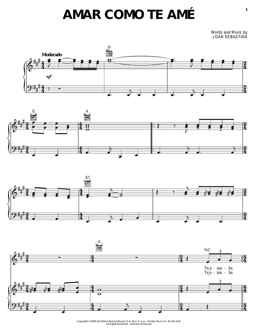 Amar Como Te Ame Amar Como Te Ame Piano, Vocal, Guitar scores gallery preview page 1