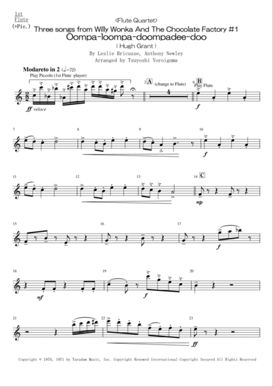 Oompa-loompa-doompadee-doo Flute Quartet scores gallery preview page 6