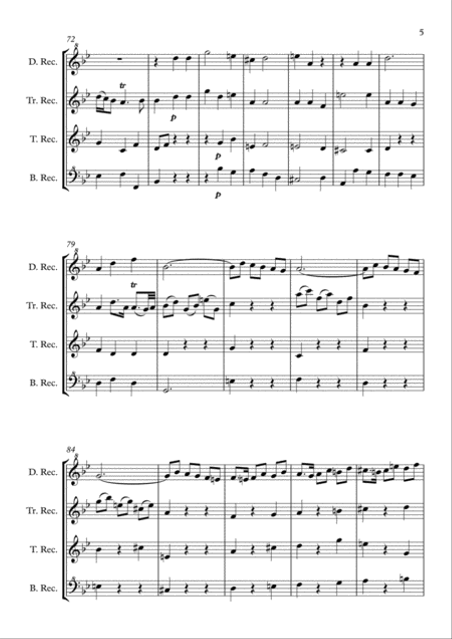If God be for us (Handel's Messiah) recorder quartet Small Ensemble scores gallery preview page 5