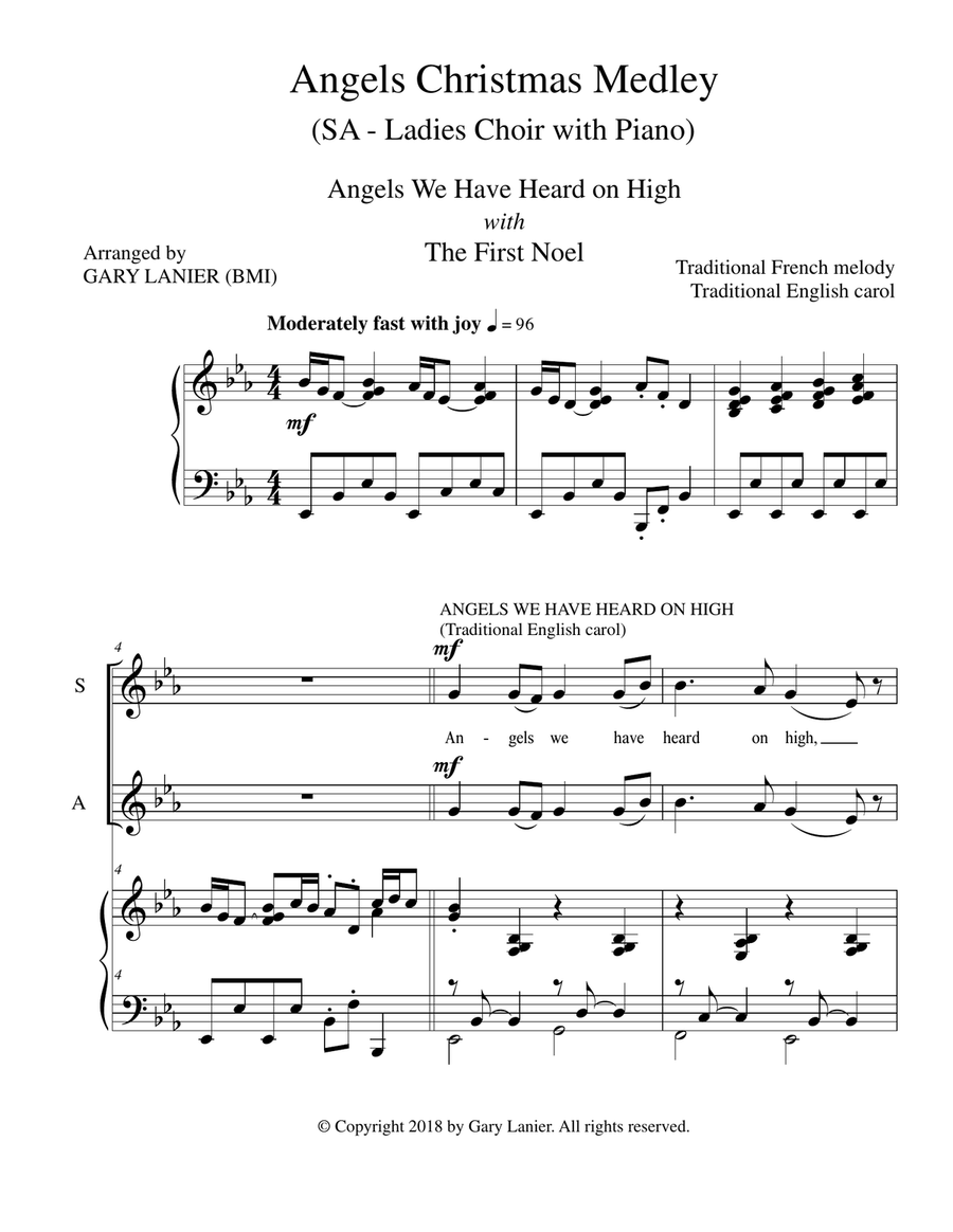 ANGELS CHRISTMAS MEDLEY (for SA Ladies Choir with Piano) SA scores gallery preview page 2