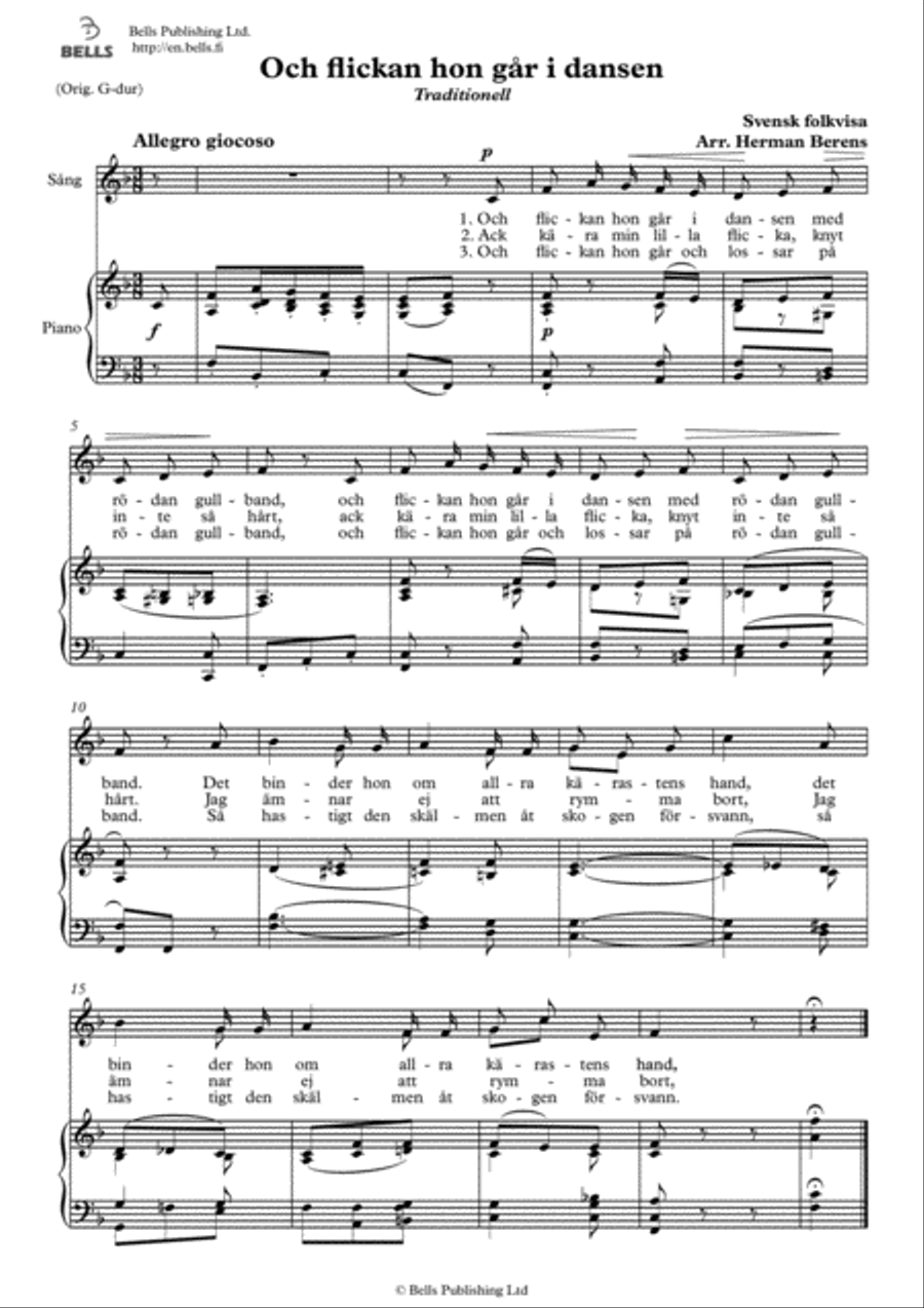 Och flickan hon gar i dansen (F Major) Voice Solo scores gallery preview page 1