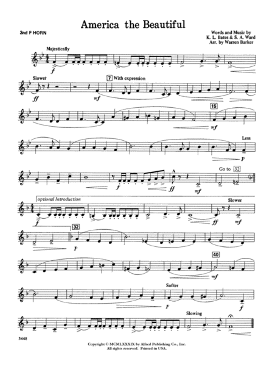 America, the Beautiful: 2nd F Horn Concert Band scores gallery preview page 1