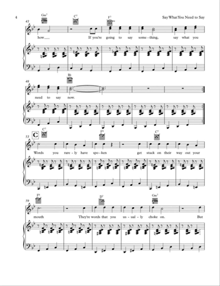 Say What You Need to Say Piano, Vocal, Guitar scores gallery preview page 4