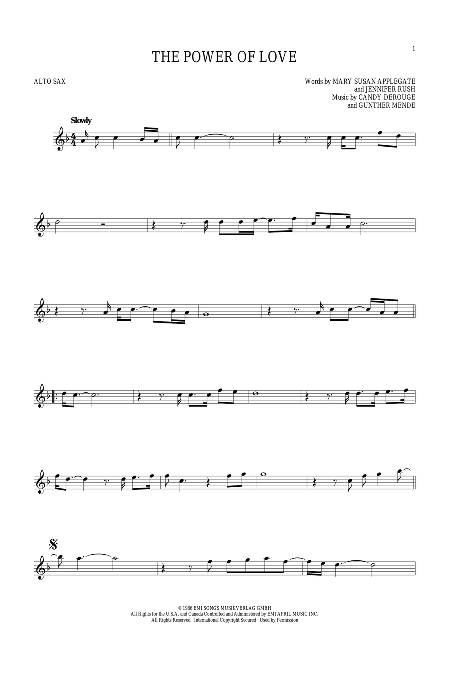 The Power Of Love The Power Of Love Alto Saxophone scores gallery preview page 1