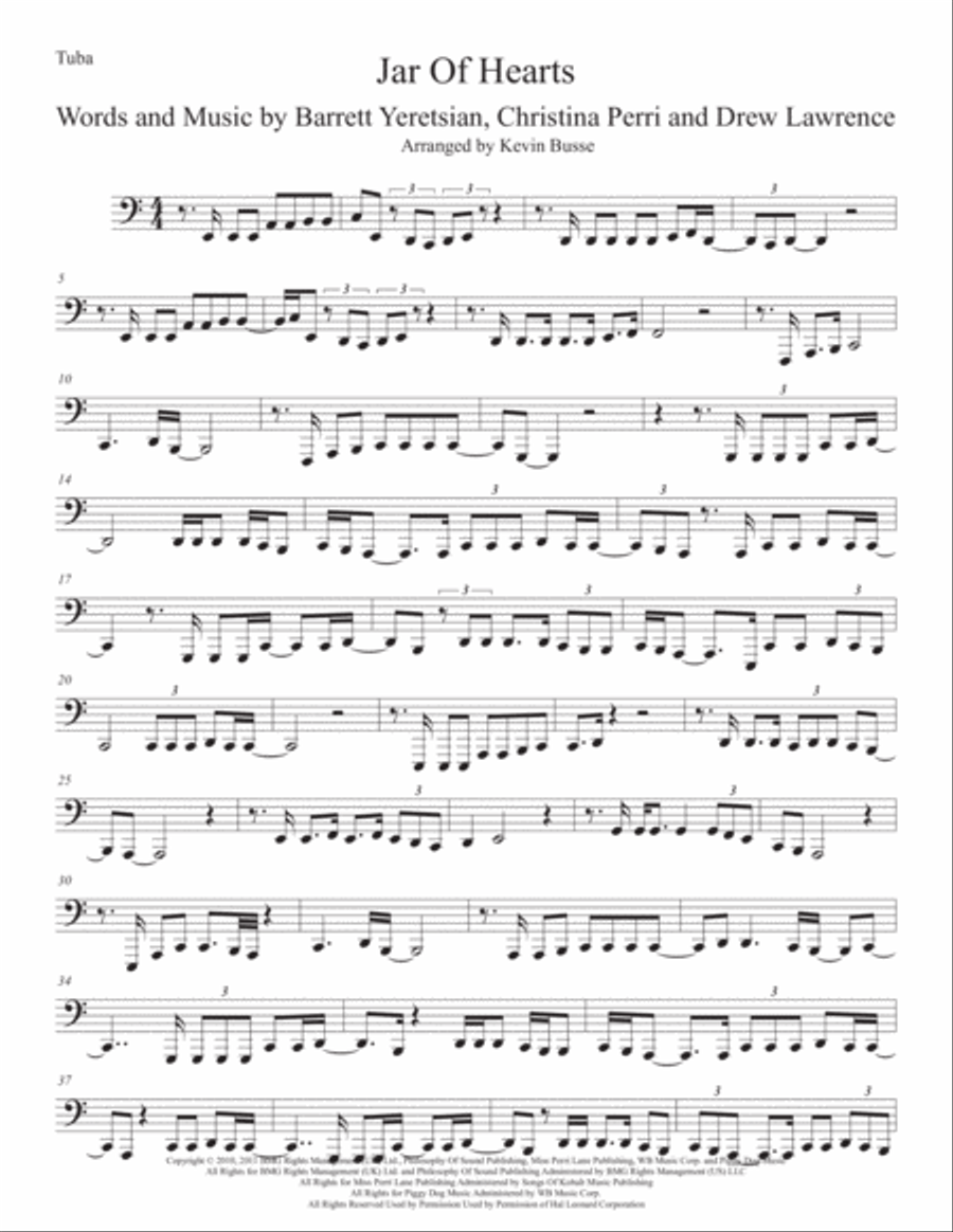 Jar Of Hearts Tuba scores gallery preview page 1