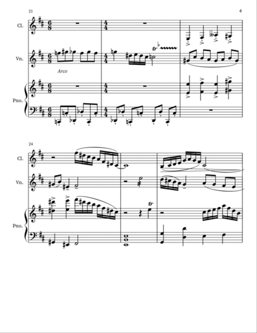 Variations for Clarinet, Violin and Piano B-Flat Clarinet scores gallery preview page 4