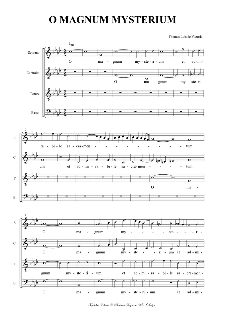 O MAGNUM MYSTERIUM - T.L. de Victoria - Mottetto for SATB Choir - Score Only 4-Part scores gallery preview page 2
