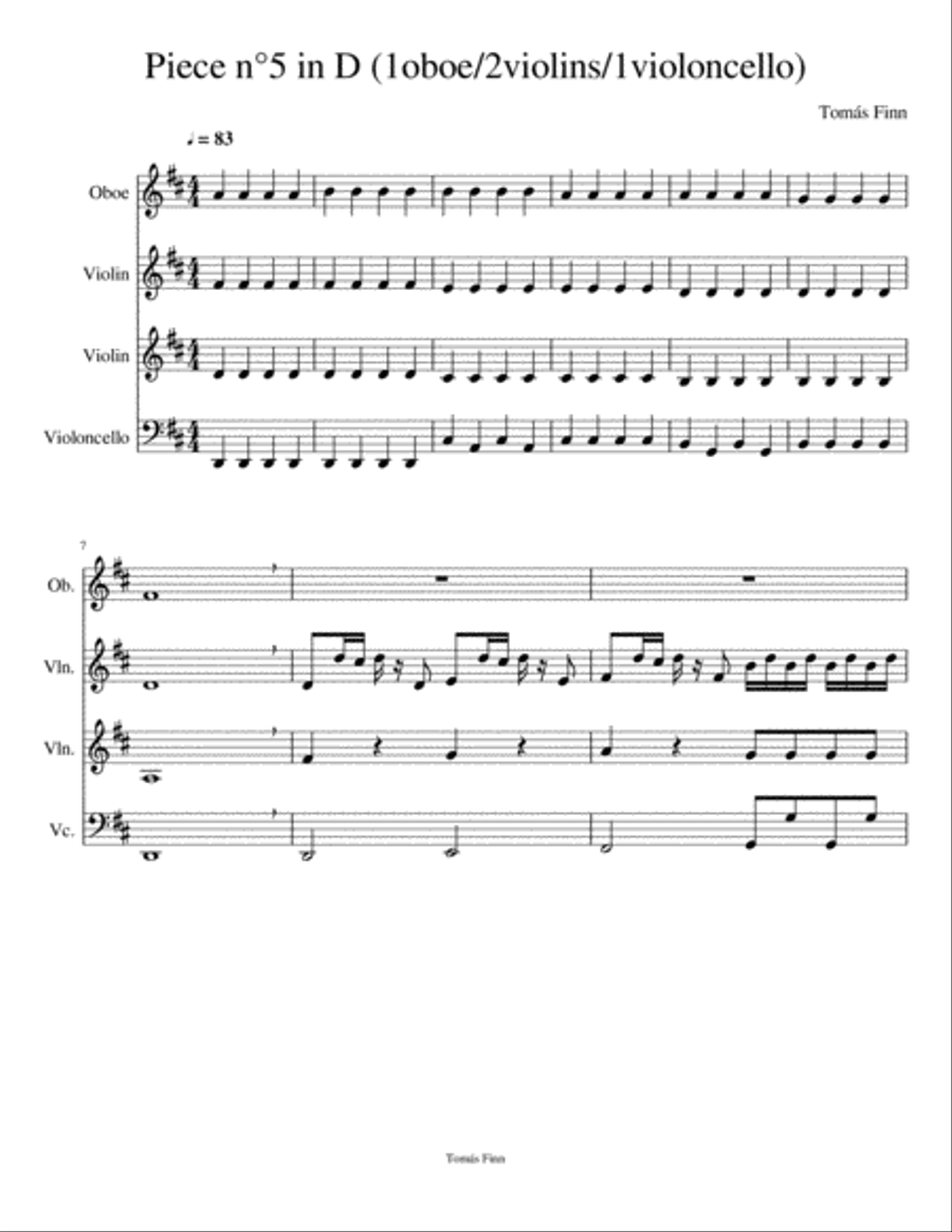 Piece n°5 in D (1oboe/2violins/1violencello) Small Ensemble scores gallery preview page 1