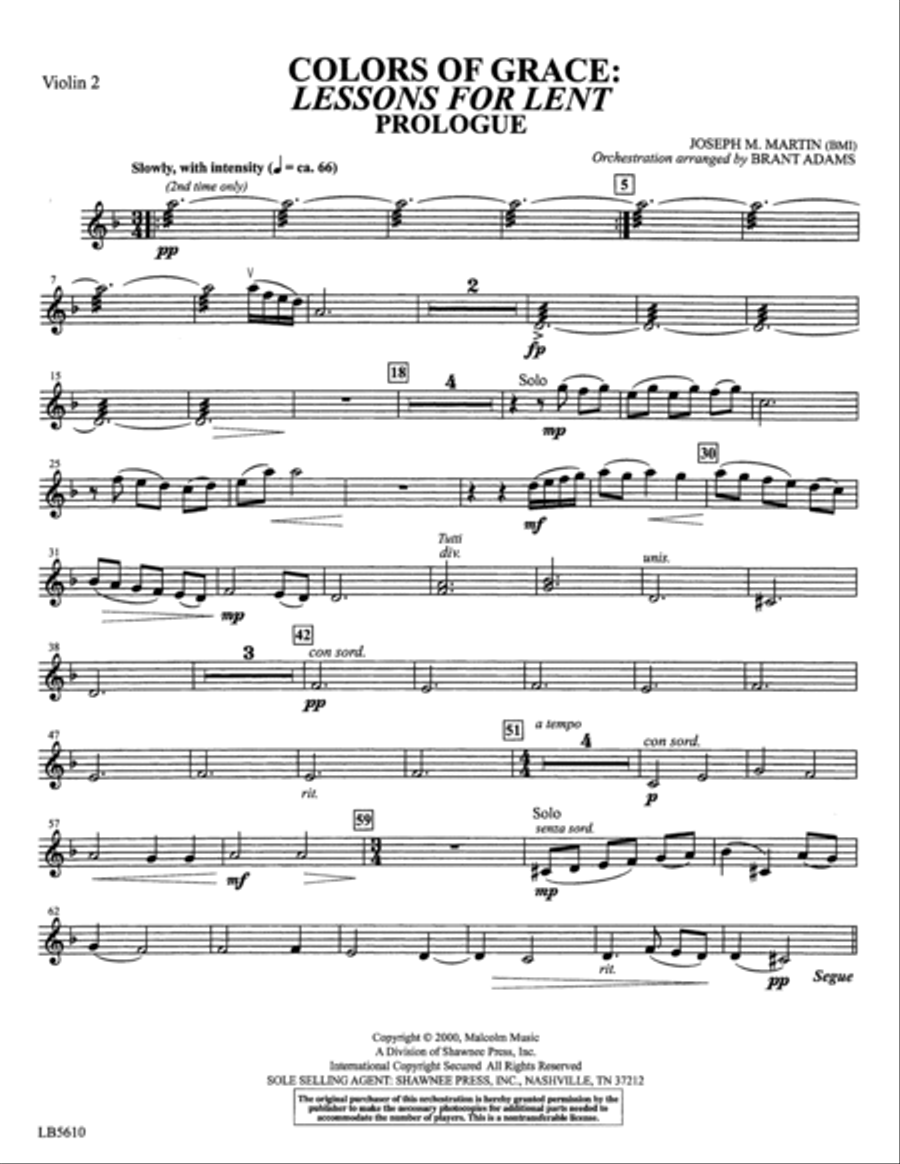 Colors of Grace - Lessons for Lent (New Edition) (Orchestra Accompaniment) - Violin 2 Choir scores gallery preview page 2
