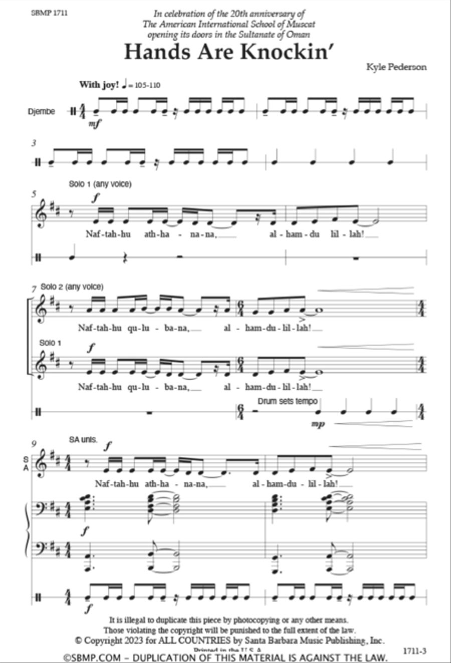 Hands Are Knockin' - SAB 3-Part scores gallery preview page 2