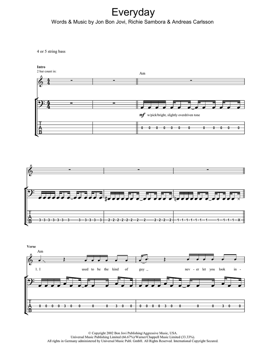 Everyday Bass Guitar Tablature scores gallery preview page 1