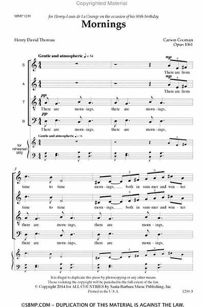 Mornings - SATB a cappella Octavo image number null