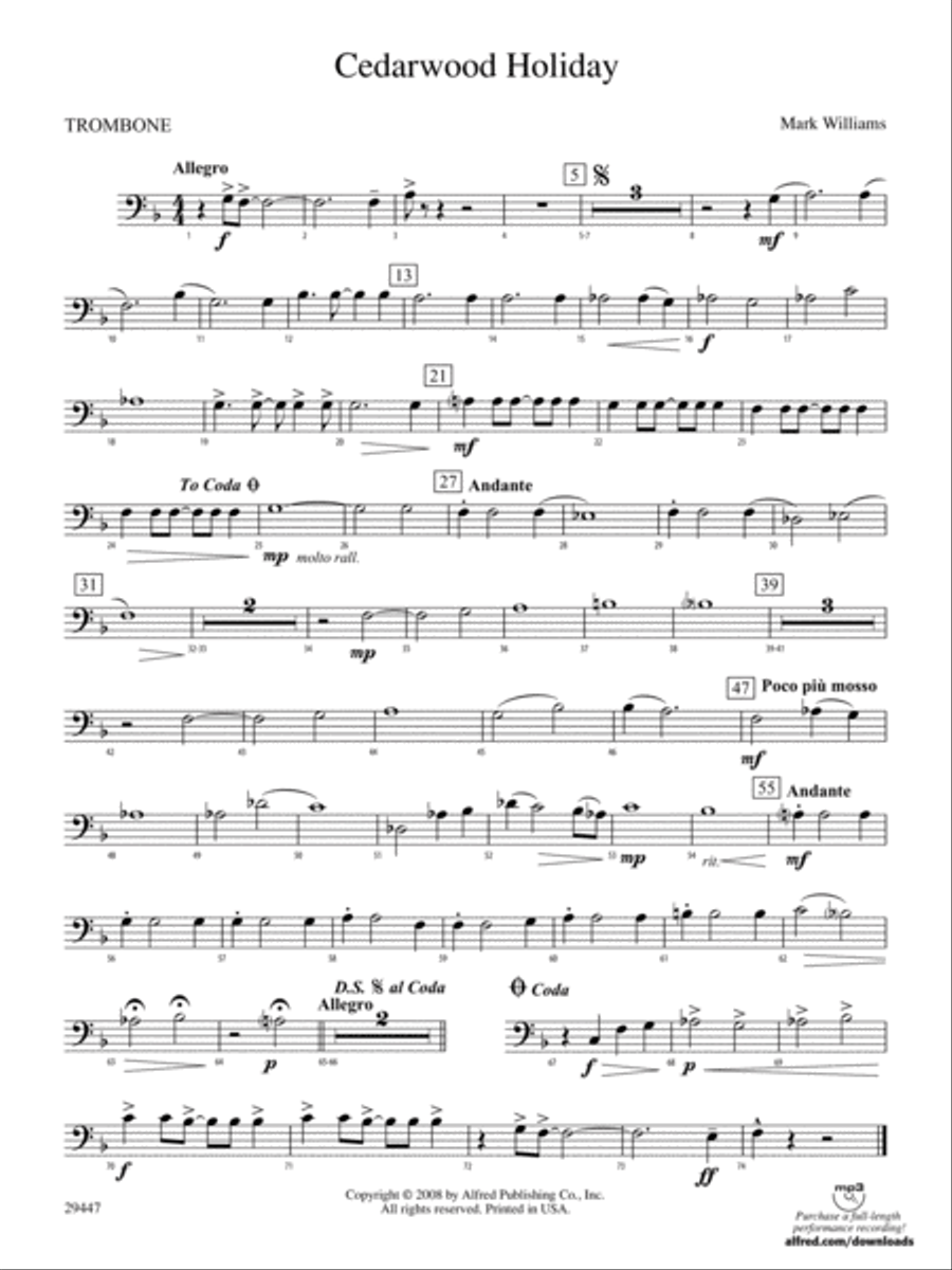 Cedarwood Holiday: 1st Trombone Concert Band scores gallery preview page 1