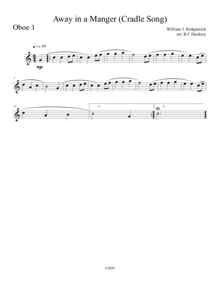Away in a Manger (Cradle Song) for oboe duet with piano accompaniment image number null
