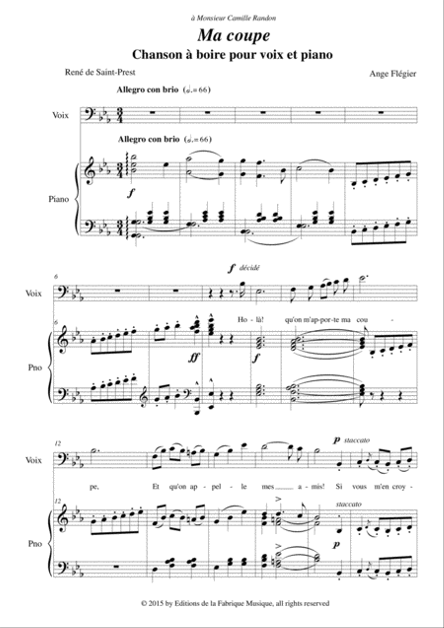 Ange Flégier: Ma coupe for baritone voice and piano