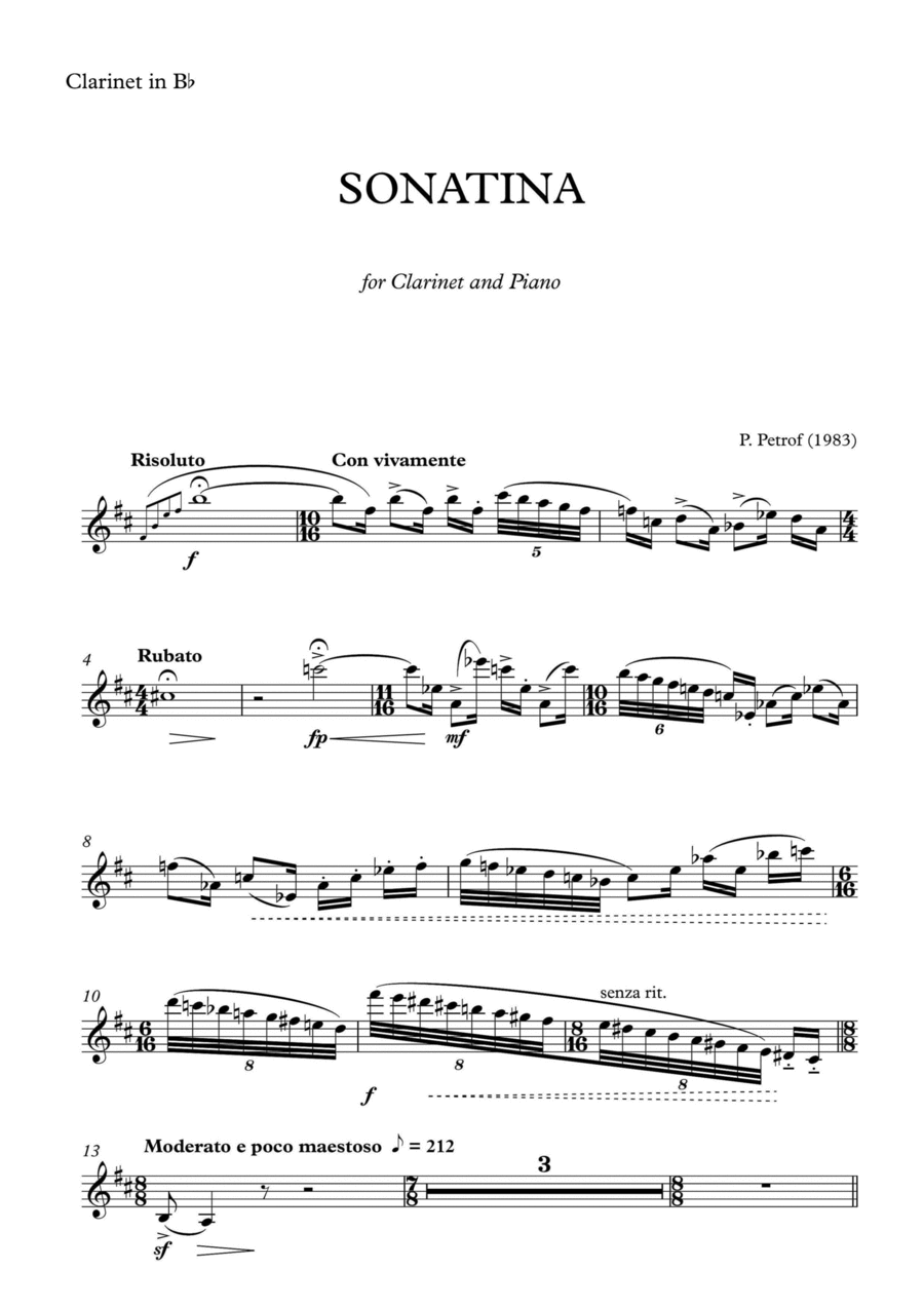 SONATINA for Clarinet and Piano Clarinet Solo scores gallery preview page 1