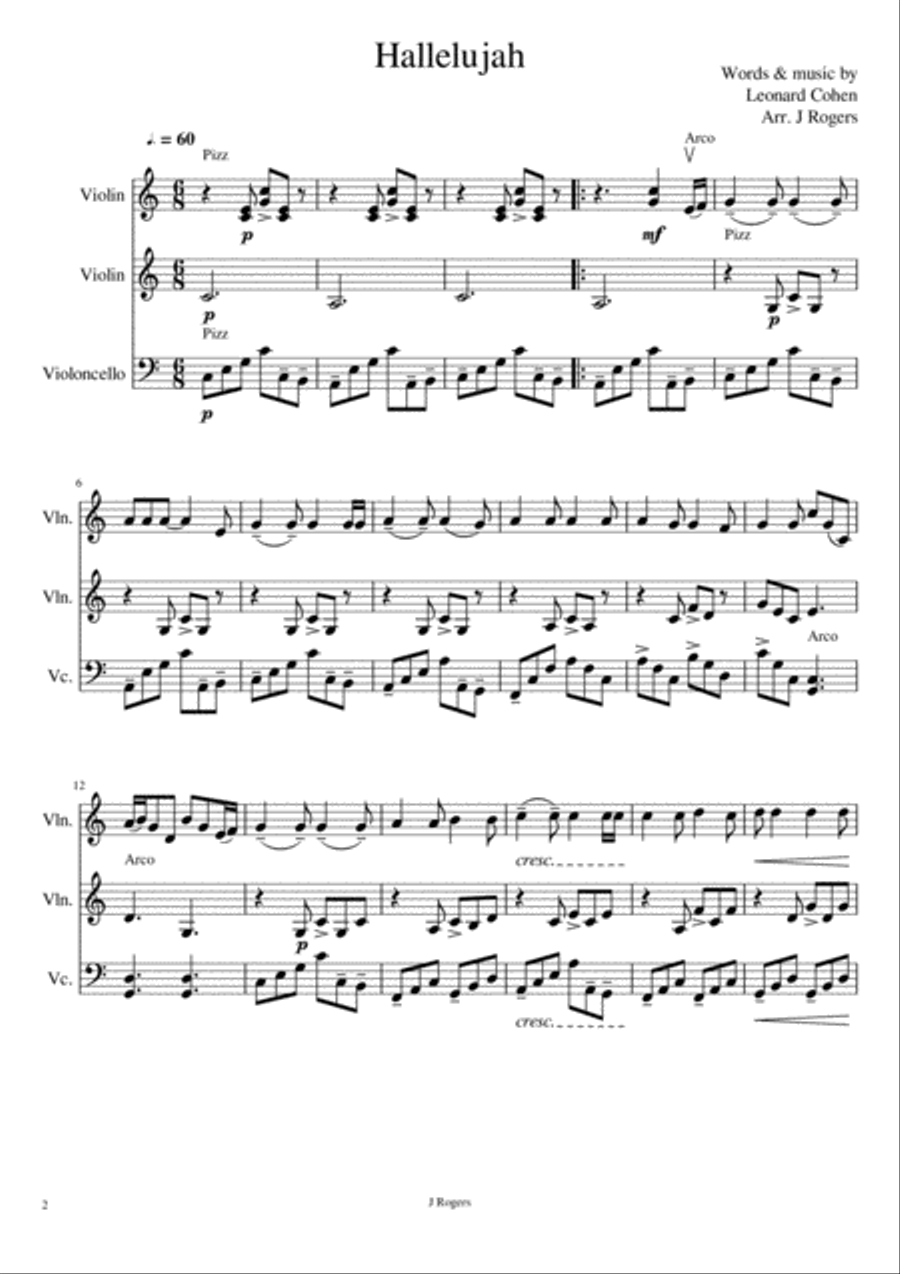 Hallelujah Hallelujah String Trio scores gallery preview page 2