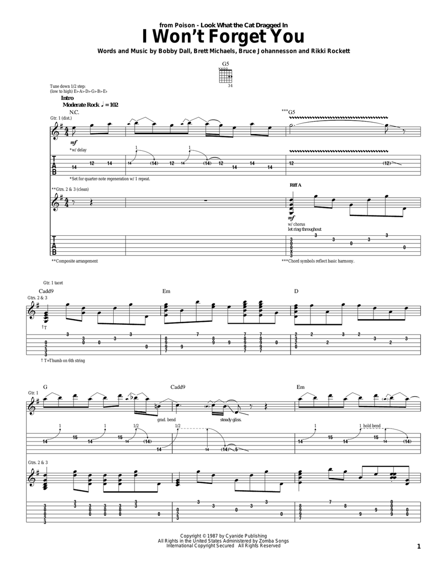 I Won't Forget You Acoustic Guitar scores gallery preview page 1