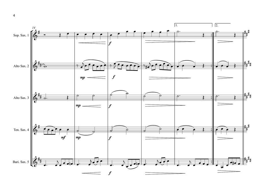 Puff The Magic Dragon Saxophone Quintet scores gallery preview page 4