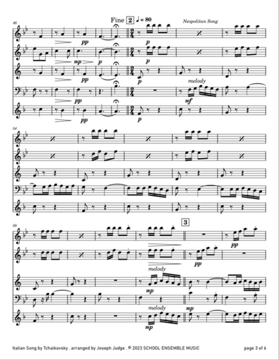 Italian Song by Tchaikovsky for Woodwind Quartet in Schools Woodwind Quartet scores gallery preview page 3