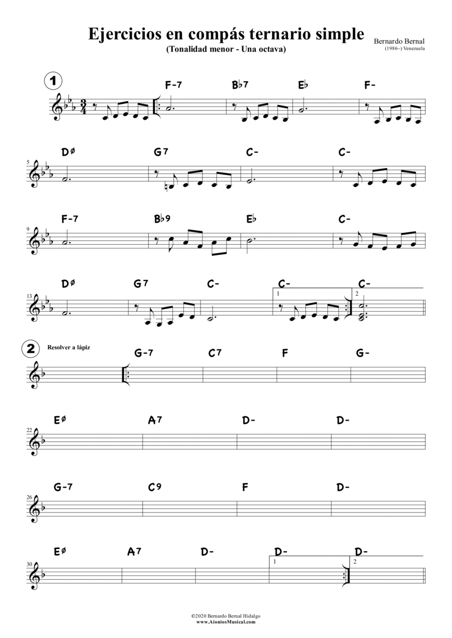 Ejercicios en compás ternario simple - para resolver Mandolin scores gallery preview page 1