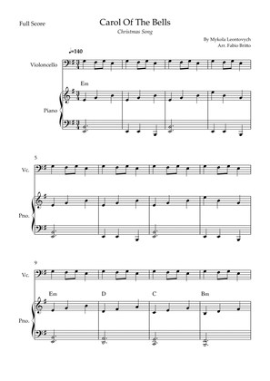 Carol Of The Bells (Christmas Song) for Cello Solo and Piano Accompaniment with Chords