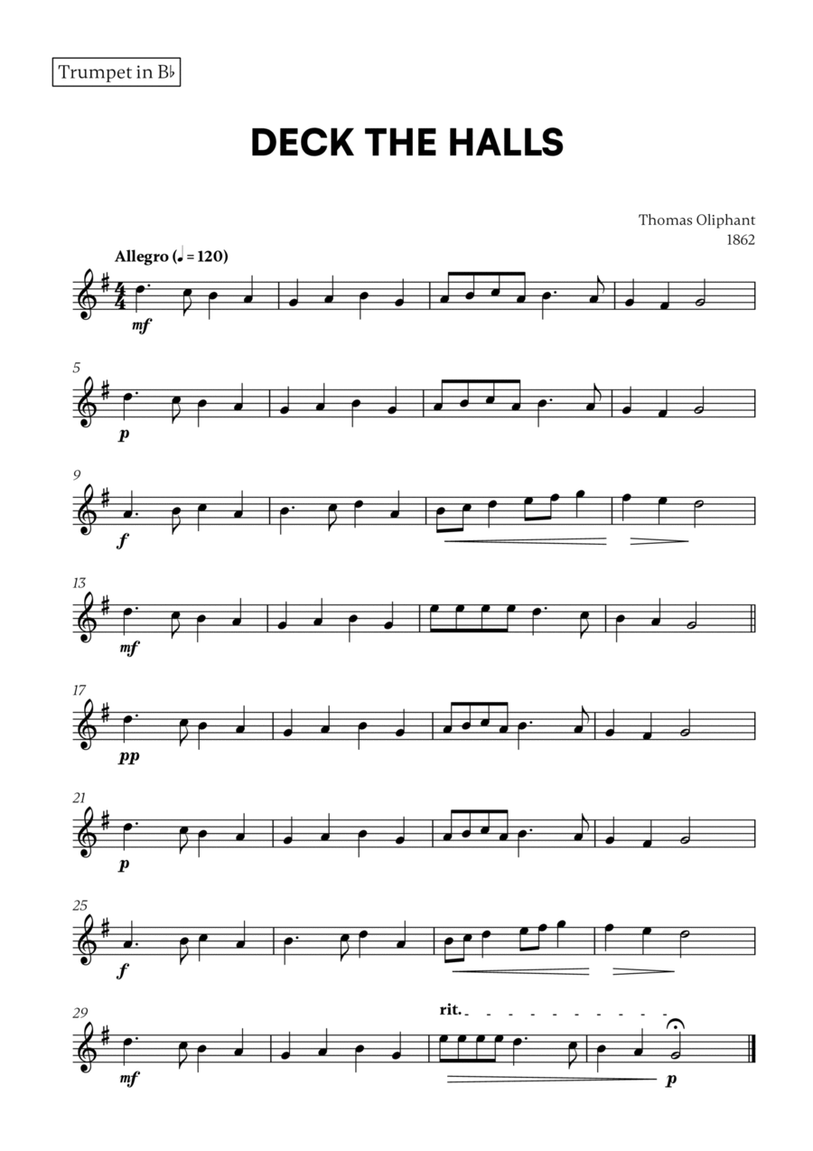 Deck the Halls (for Trumpet) Trumpet Solo scores gallery preview page 1
