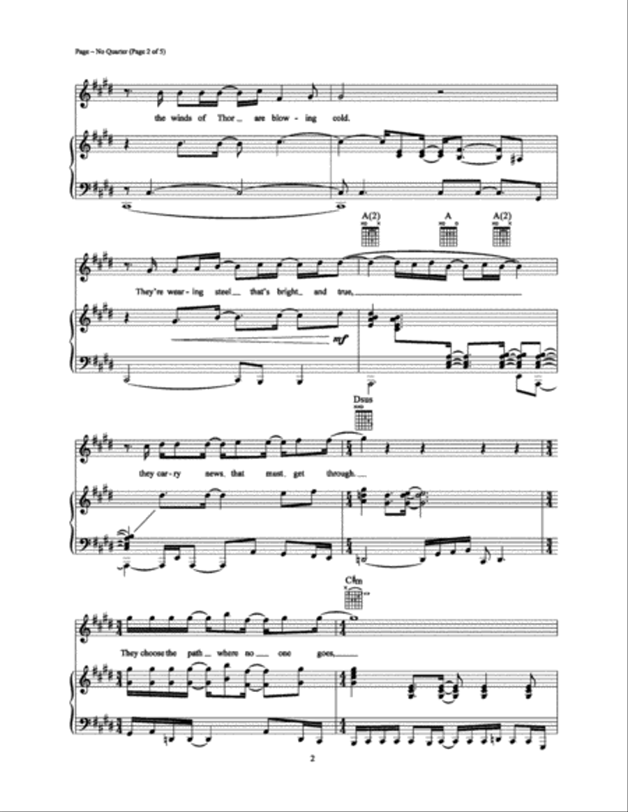 No Quarter Piano, Vocal, Guitar scores gallery preview page 2