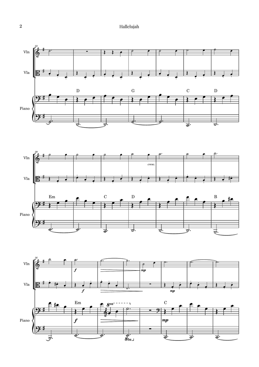 Hallelujah String Duet scores gallery preview page 2