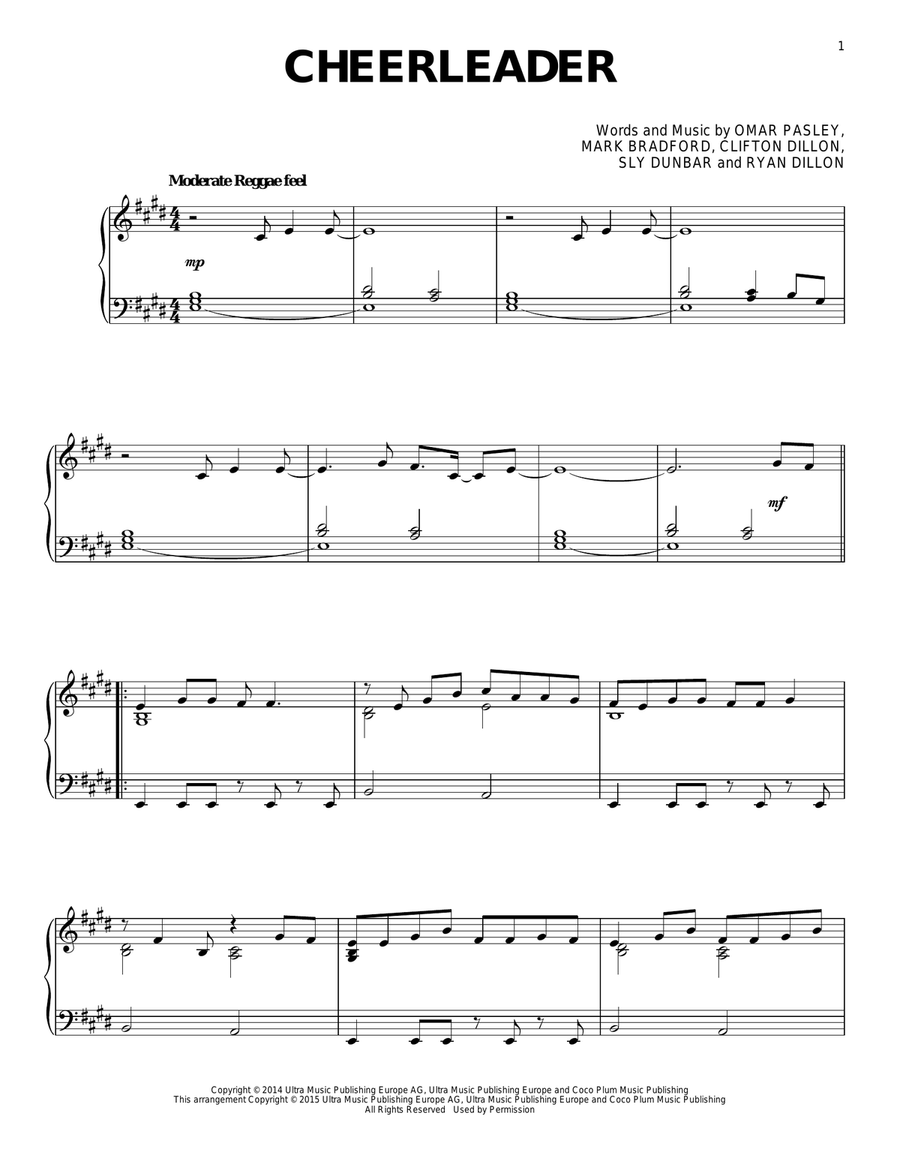 Cheerleader Piano Solo scores gallery preview page 1