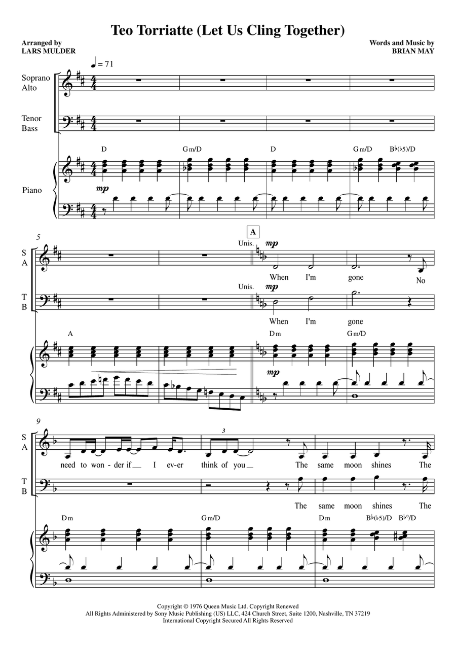 Teo Torriatte (Let Us Cling Together) 4-Part scores gallery preview page 1