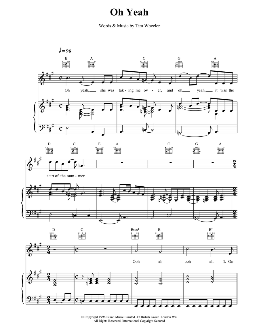 Oh Yeah Oh Yeah Piano, Vocal, Guitar scores gallery preview page 1