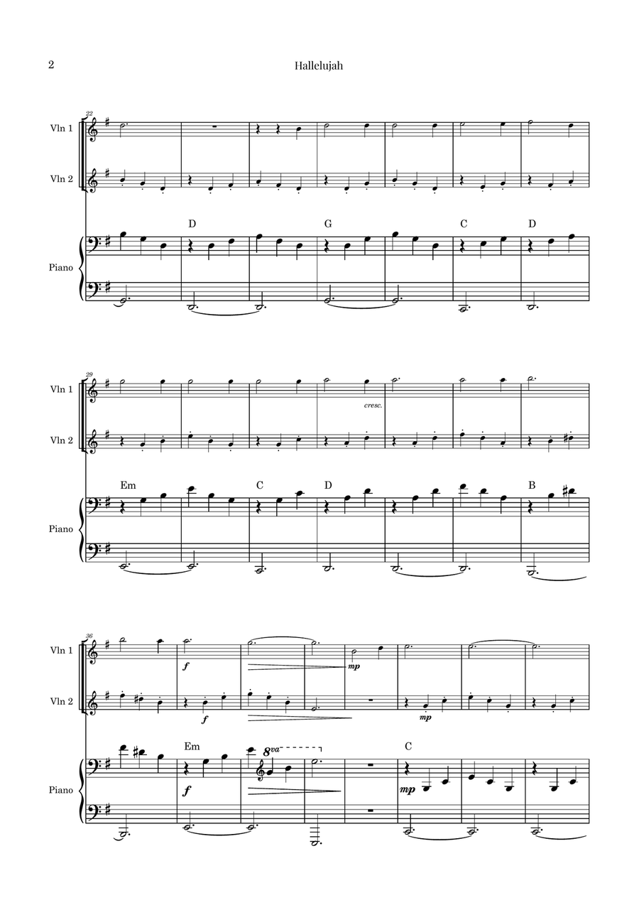Hallelujah String Duet scores gallery preview page 2