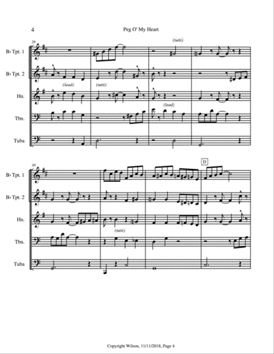 Peg O' My Heart Brass Quintet scores gallery preview page 5