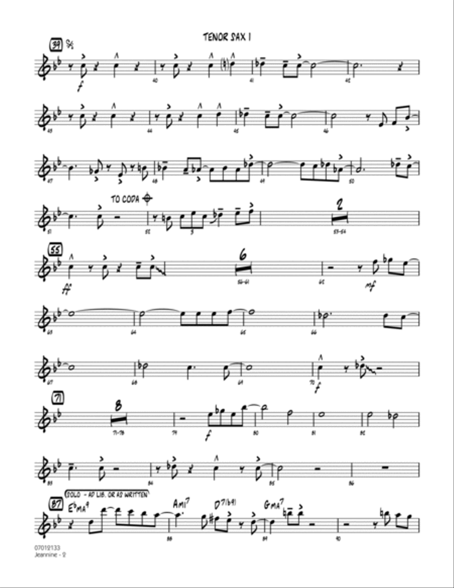 Jeannine - Tenor Sax 1 Jeannine - Tenor Sax 1 Jazz Ensemble scores gallery preview page 2