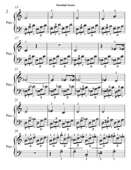Moonlight Sonata First Movement Easy Piano Sheet Music