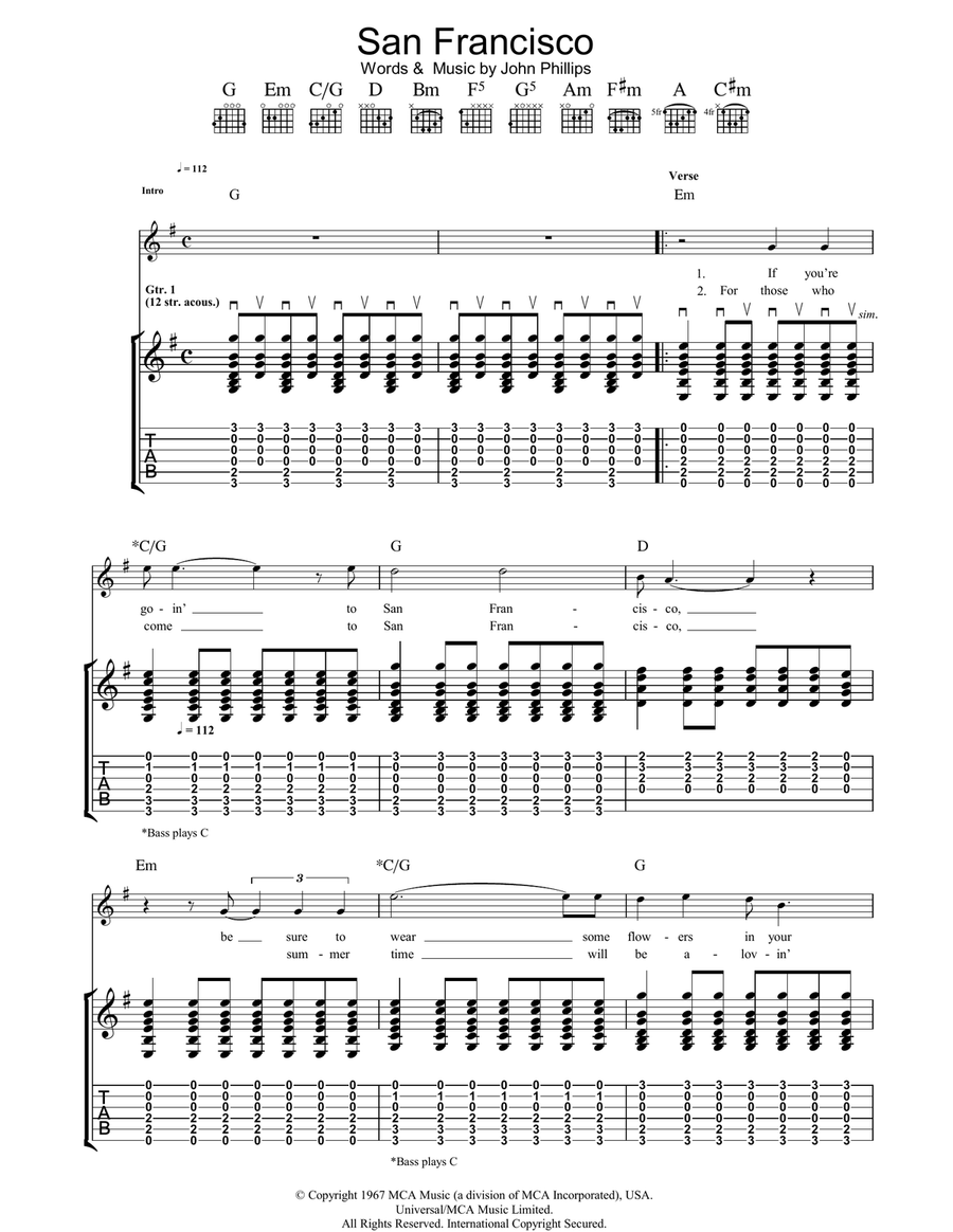 San Francisco (Be Sure To Wear Some Flowers In Your Hair) Acoustic Guitar scores gallery preview page 1
