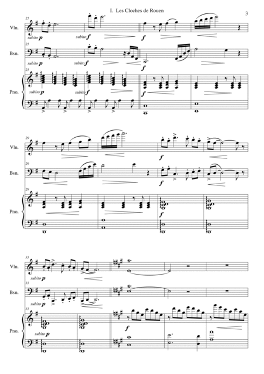 Les cloches de Rouen for violin, bassoon and piano Bassoon scores gallery preview page 3