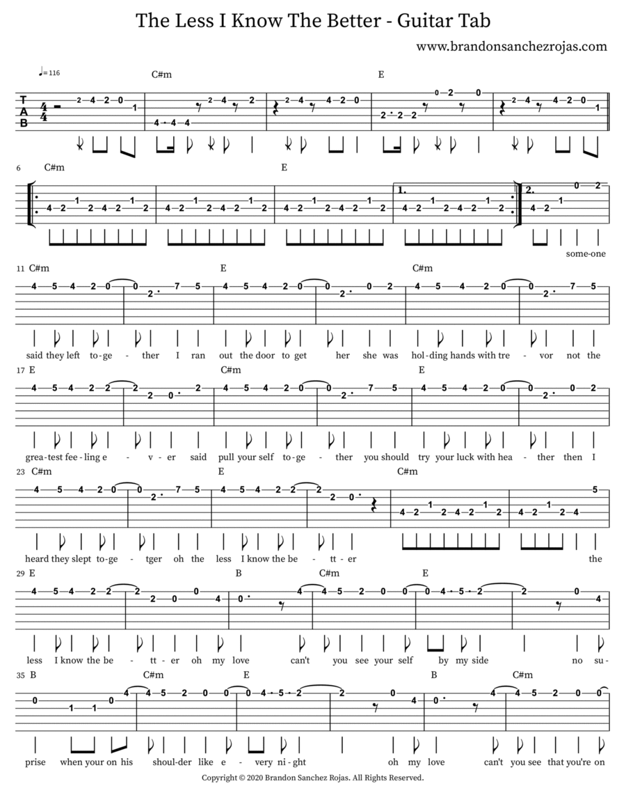 The Less I Know The Better - Guitar Tab