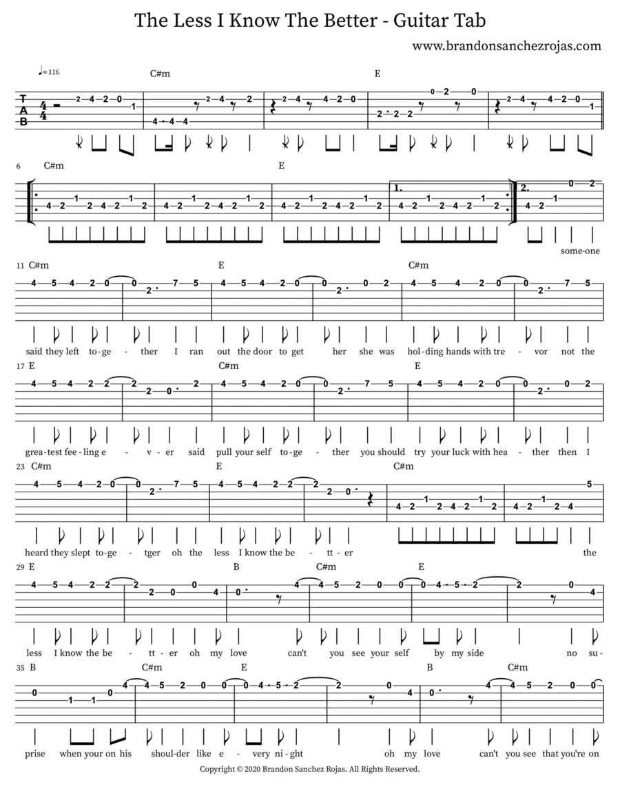 The Less I Know The Better - Guitar Tab Electric Guitar scores gallery preview page 1
