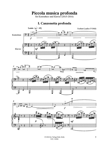Piccola musica profonda für Kontrabass und Klavier (2015/2016)