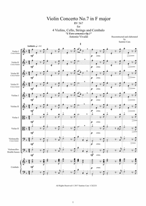Vivaldi - Violin Concerto No.7 in F major RV 567 Op.3 for 4 Violins, Cello, Strings and Cembalo